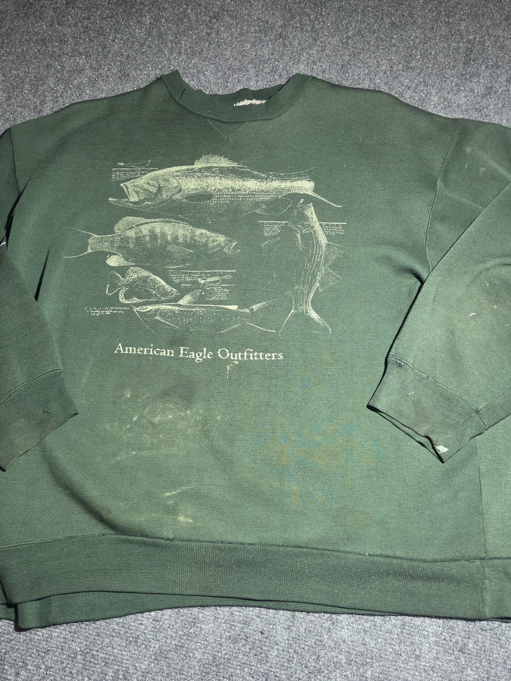 Vintage American Eagle Outfitters Fish Graphic Sweatshirt Mens Lg Green Crewneck